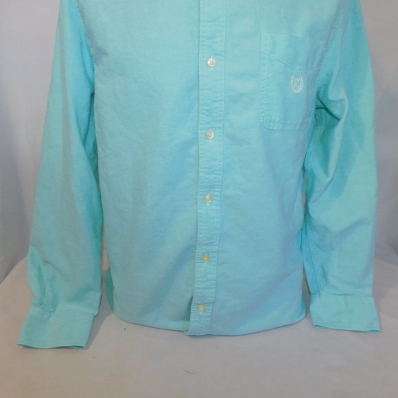 CHAPS Mens M Seafoam Aqua Long Sleeve Button Down Shirt 100% Cotton - Picture 4 of 10